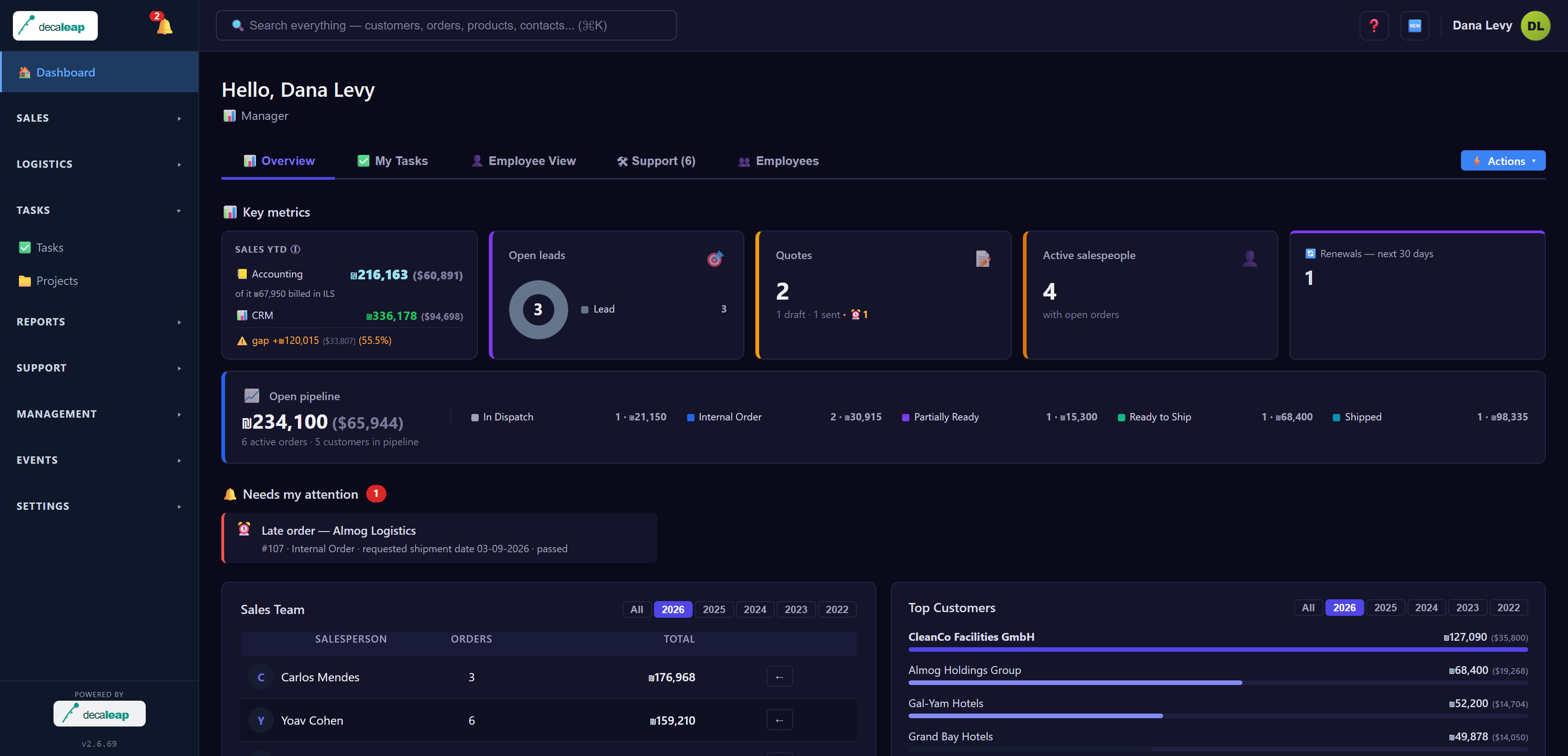 The system in dark mode